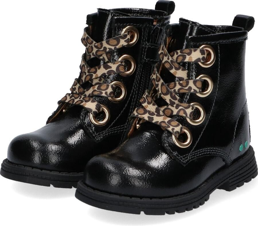 BunniesJR Bunnies JR Tosca Trots Combat Boots Zwart Leer Veters - Foto 6
