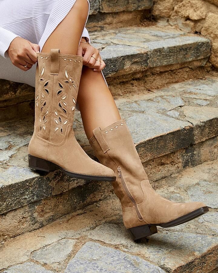Buonarotti Dames Cowboylaarzen Khaki Suedine