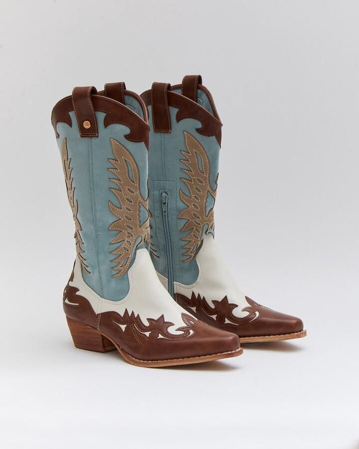 Buonarotti Dames Cowboylaarzen Wit Blauw Imitatieleer - Foto 2