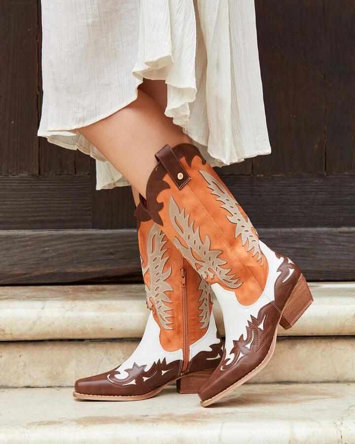 Buonarotti Dames Cowboylaarzen Wit Oranje Imitatieleer - Foto 2