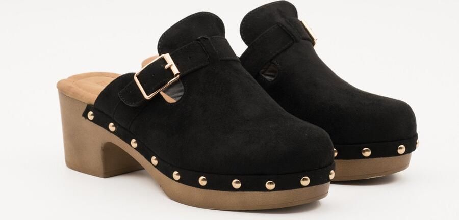 Weloveshoes SmileFavorites Instappers Zwart Imitatieleer Klompen Dames Trendy - Foto 2