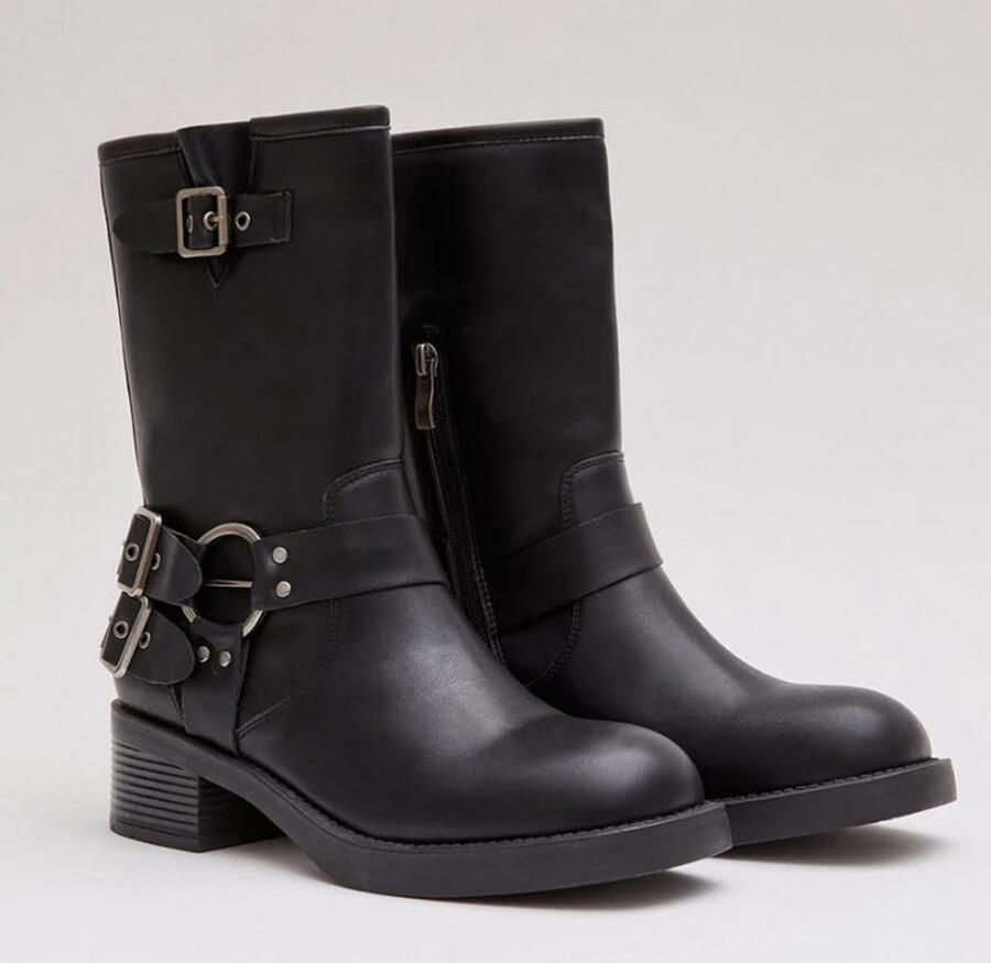 Buonarotti laarzen bikerboots enkellaarzen zwart stoer hakhoogte imitatieleer (niet van echt leer te onderscheiden)