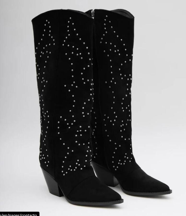 Buonarotti laarzen lange laarzen cowboylaarzen zwart suedine met rits met studs kaplaarzen hakhoogte