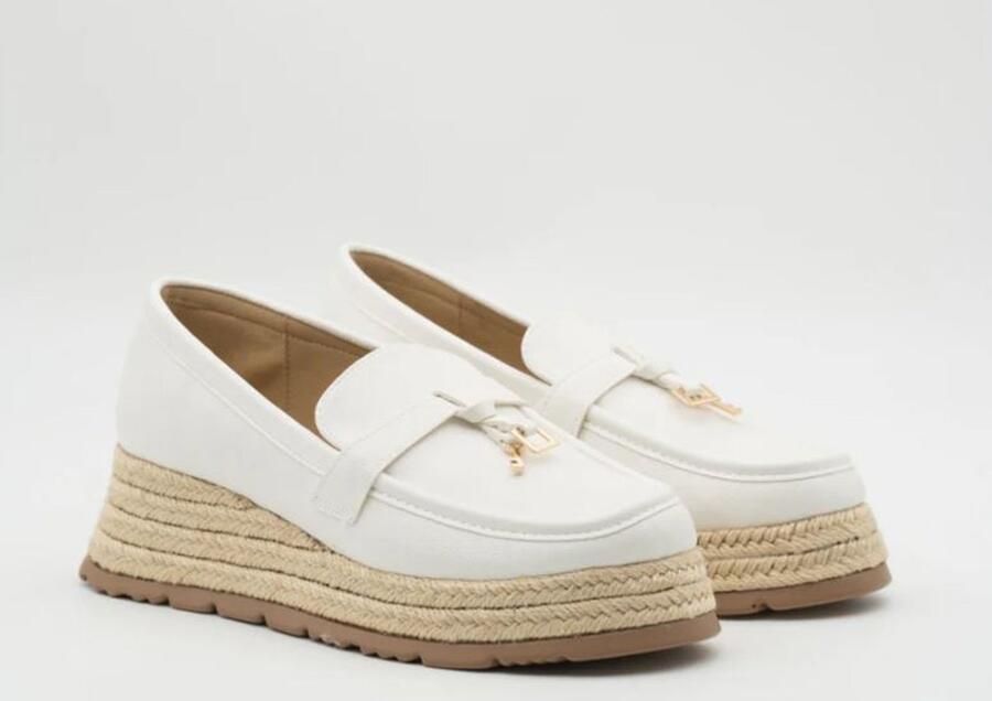Buonarotti loafers mocassins espadrilles schoenen wit hoogwaardig imitatieleer sleehak canvas hak hakhoogte zoolhoogte bij twijfel bestel 1 maat groter