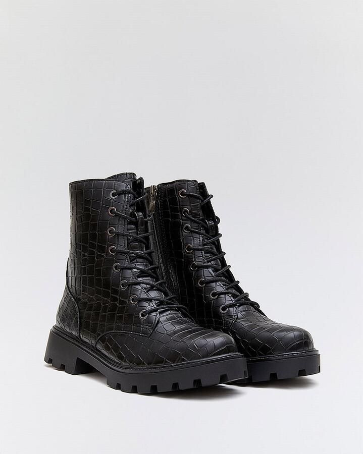 Buonarotti Vrouwen Veterboots Zwart Imitatieleer