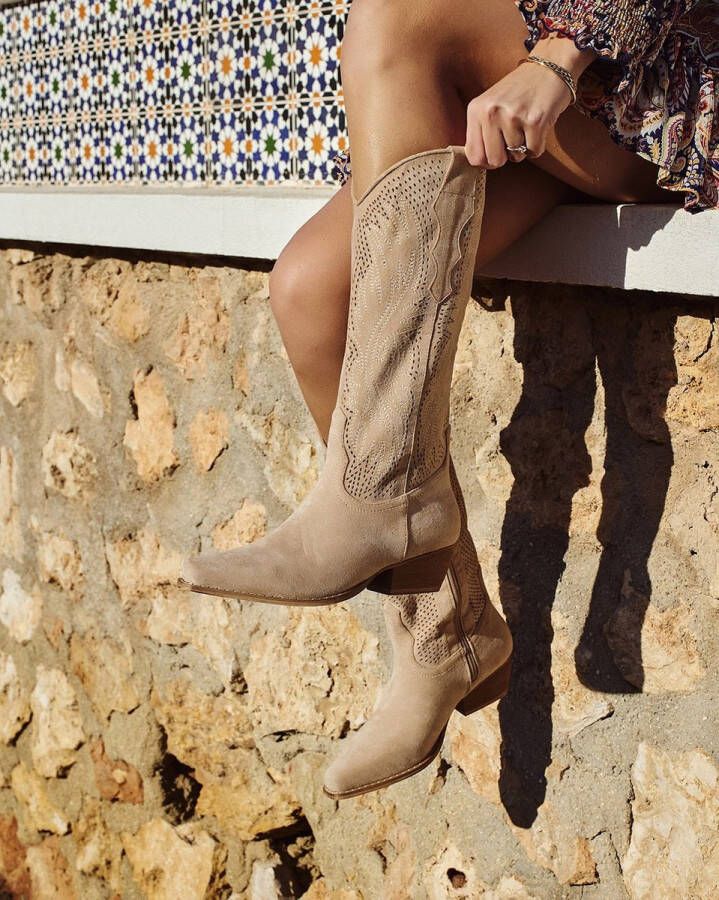 Buonarotti Dames Cowboylaarzen Beige Suedine