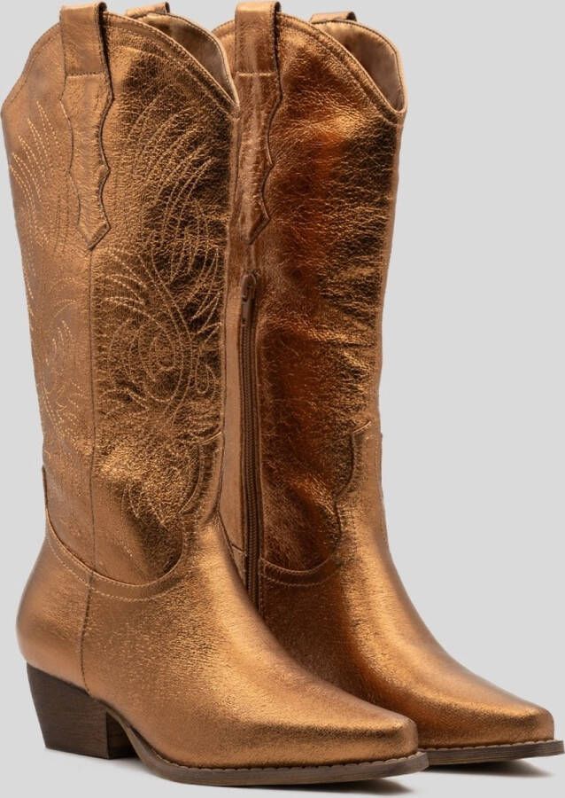 Buonarotti Dames Cowboylaarzen Brons Imitatieleer Metallic