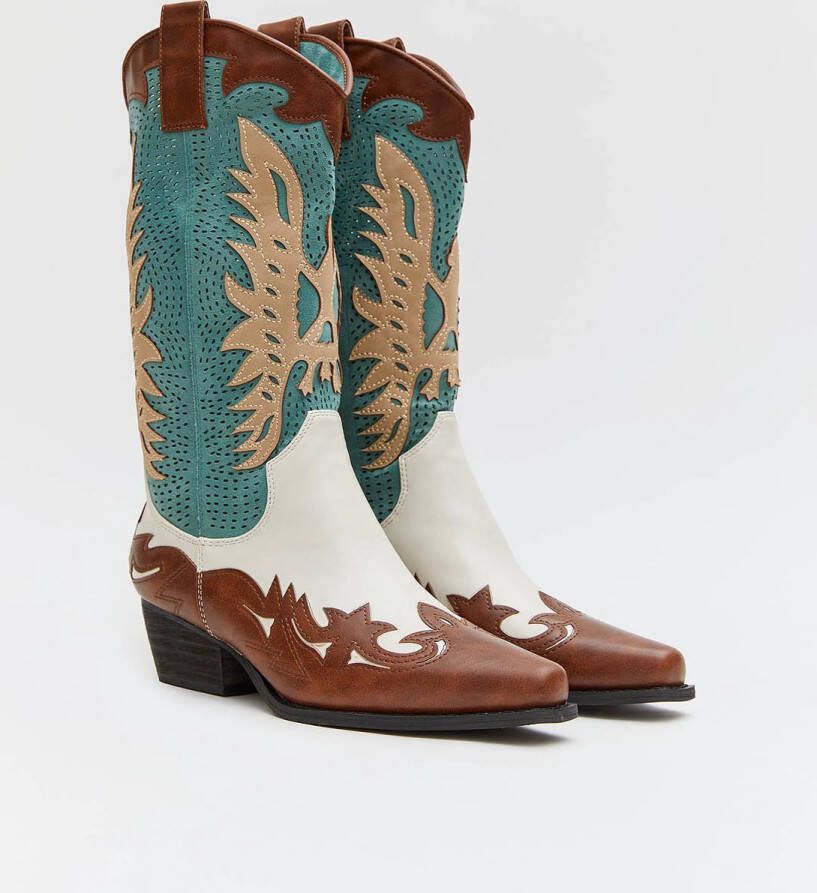 Weloveshoes SmileFavorites Dames Cowboylaarzen met Hak Camel Imitatieleer