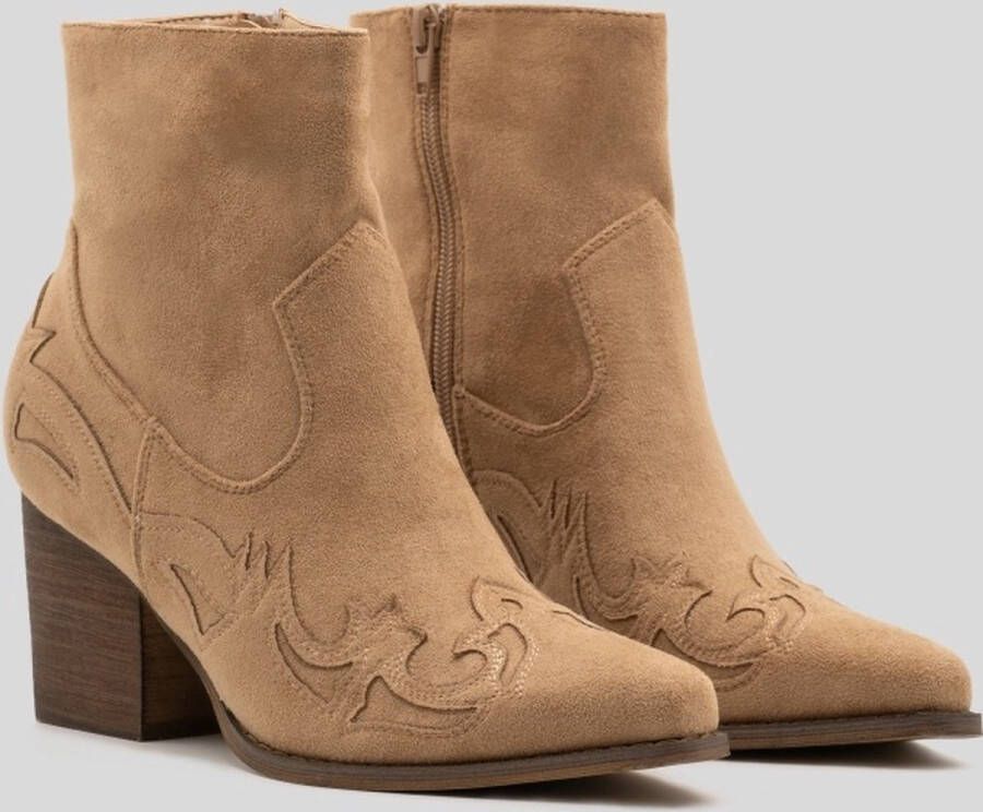 Weloveshoes SmileFavorites Dames Cowboylaarzen met Hak Kort Khaki Suedine - Foto 1