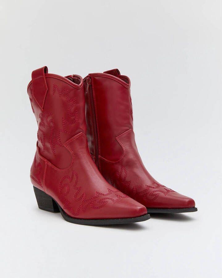 Buonarotti Dames Cowboylaarzen Kort Rood Imitatieleer