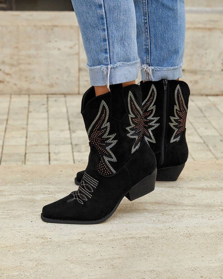 Buonarotti Dames Cowboylaarzen Kort Zwart Suedine