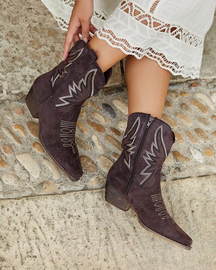 Buonarotti Dames Cowboylaarzen Kort Zwart Suedine