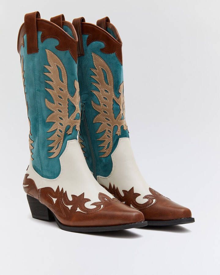 Buonarotti Dames Cowboylaarzen Wit Imitatieleer Suedine