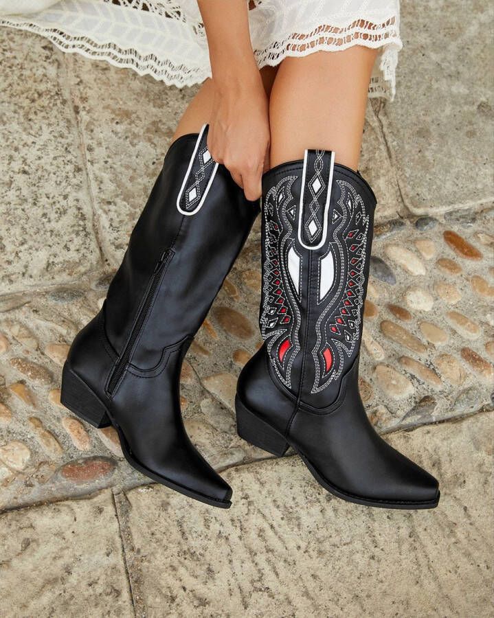 Buonarotti Dames Cowboylaarzen Zwart Imitatieleer