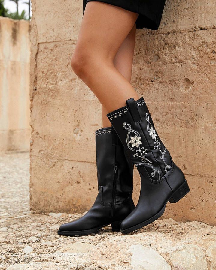 Buonarotti Dames Cowboylaarzen Zwart Imitatieleer
