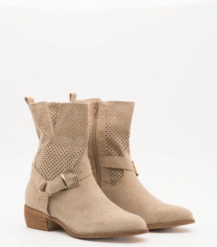 Buonarotti Dames Enkellaarzen Beige Suedine
