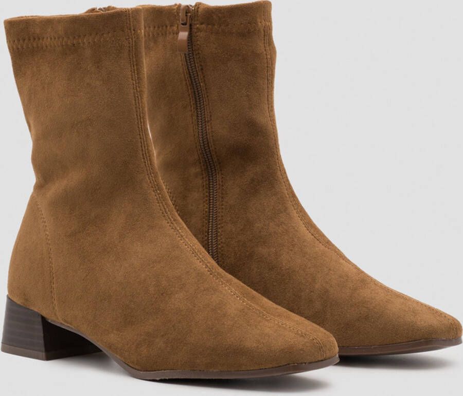Weloveshoes SmileFavorites Sock boots met Hak Camel Suedine - Foto 2