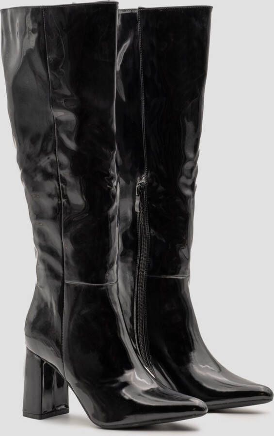 Buonarotti Dames lange laarzen hoge laarzen imitatieleder lak hoogglans zwart