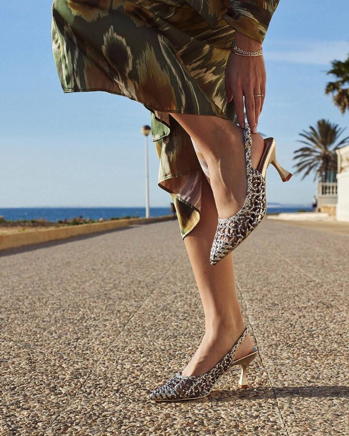 Buonarotti Dames Pumps Slingbacks Goud Imitatieleer Hakken Metallic