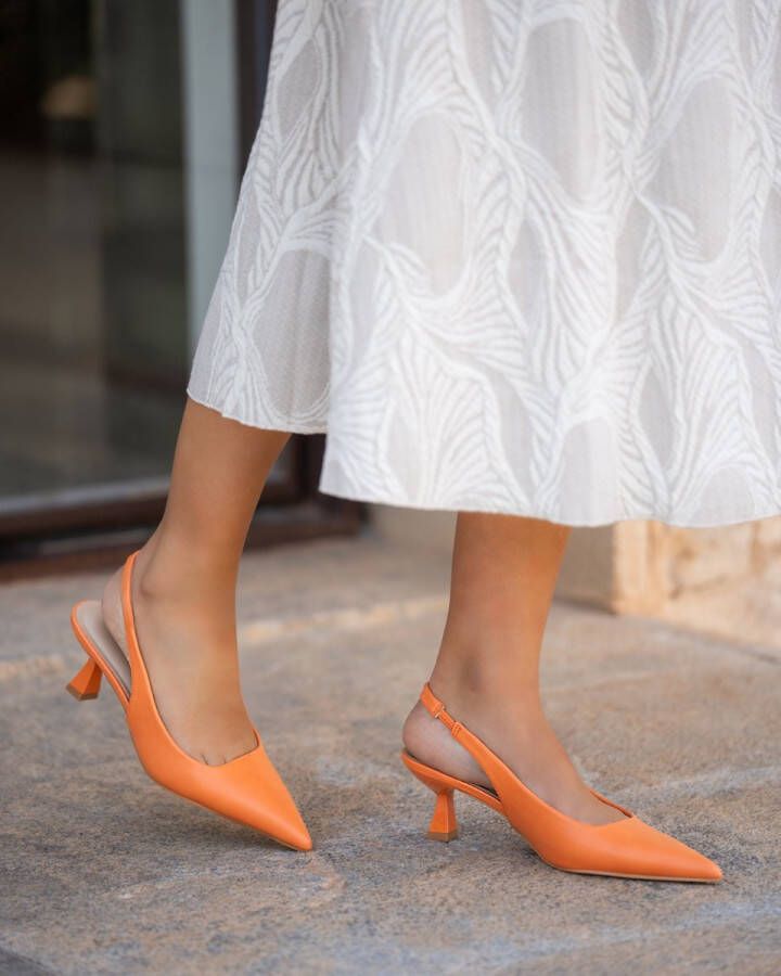 Buonarotti Dames Pumps Slingbacks Oranje Imitatieleer Hakken Oranje