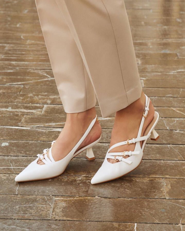 Buonarotti Dames Pumps Slingbacks Wit Imitatieleer Hakken