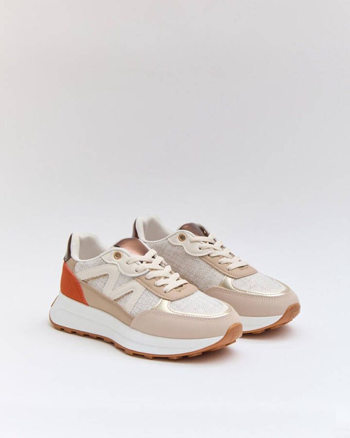Buonarotti Dames Sneaker Beige Imitatieleer Colored Oranje