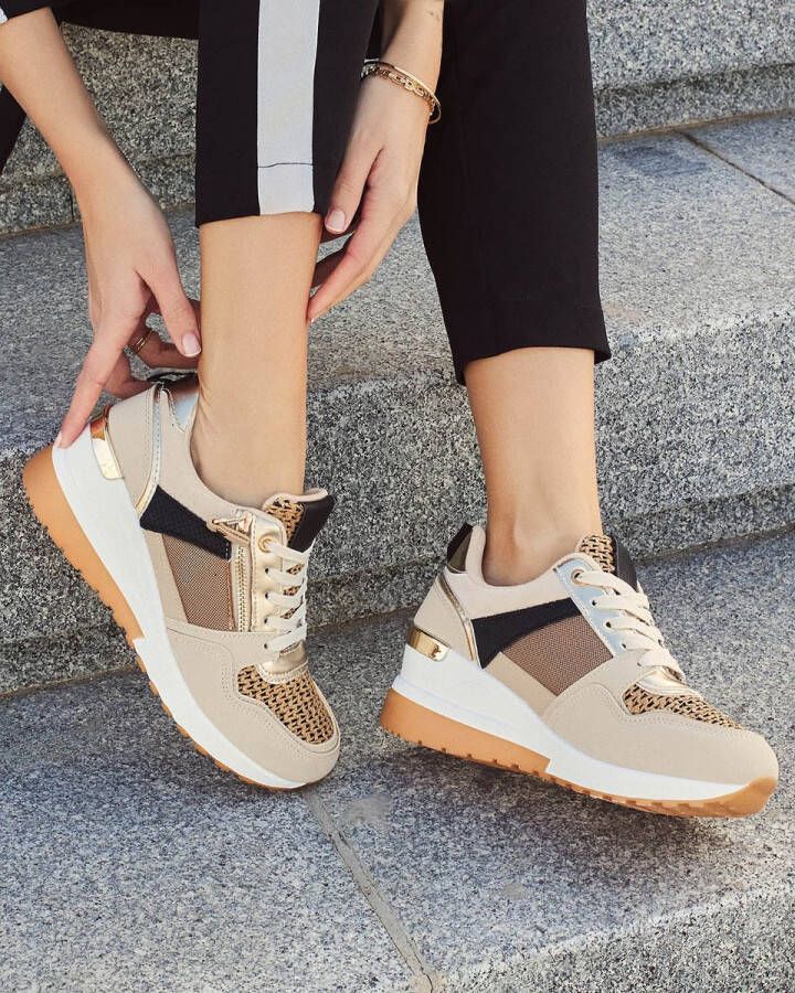 Buonarotti Dames Sneakers Khaki Imitatieleer