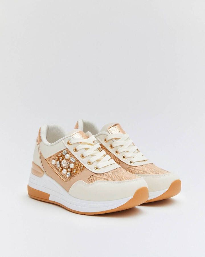 Buonarotti Dames Sneakers Wit Imitatieleer Metallic