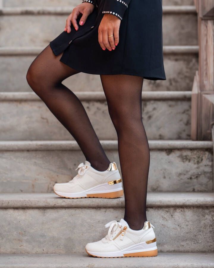 Buonarotti Dames Sneakers Wit Imitatieleer Goud