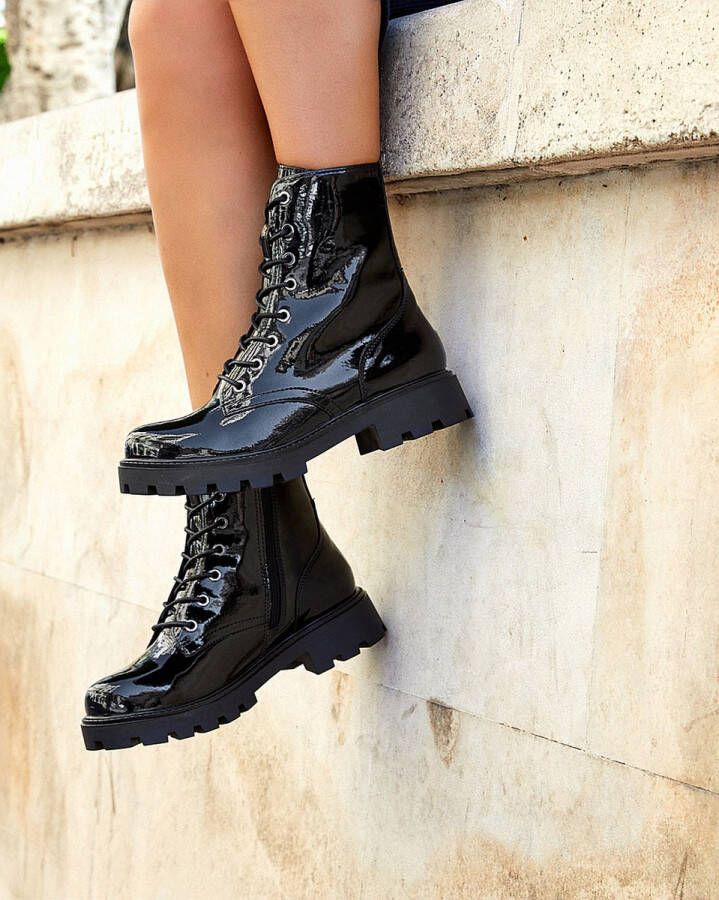 Buonarotti Dames Veterboots Zwart Imitatieleer