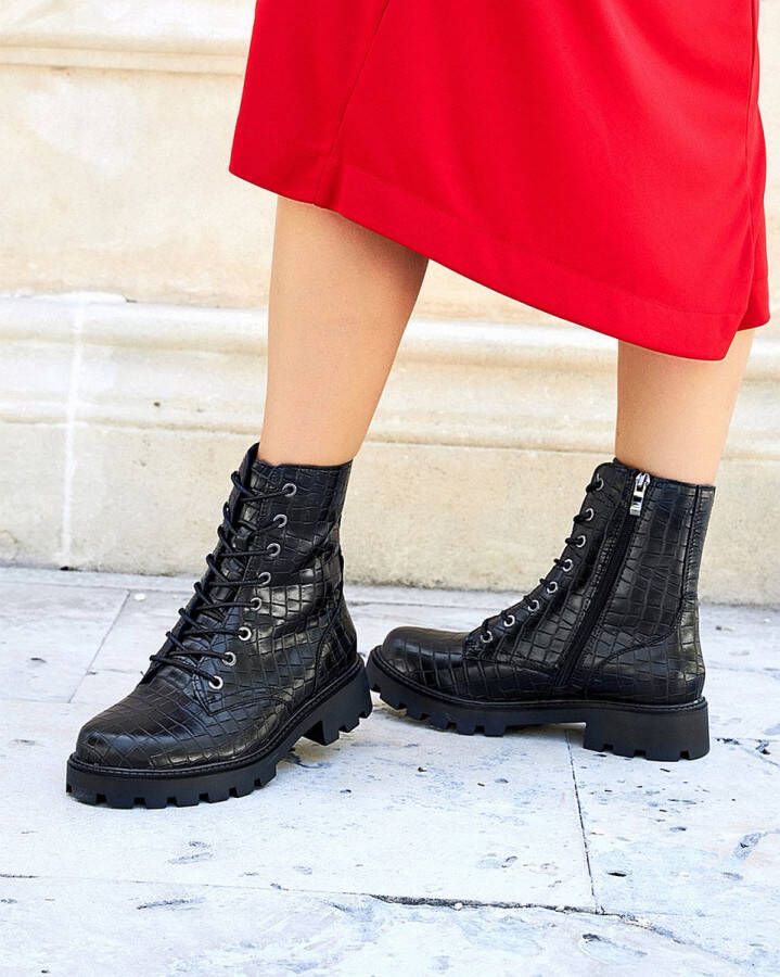 Buonarotti Vrouwen Veterboots Zwart Imitatieleer