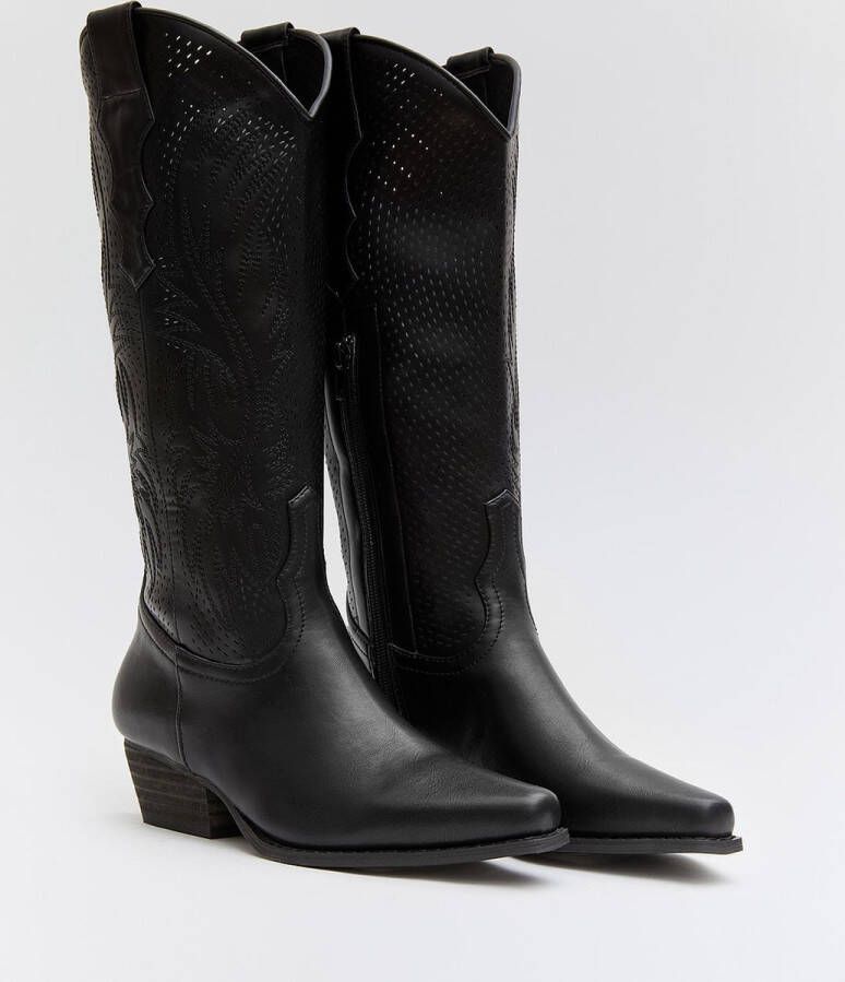 Weloveshoes SmileFavorites Dames Cowboylaarzen met Hak Zwart Imitatieleer