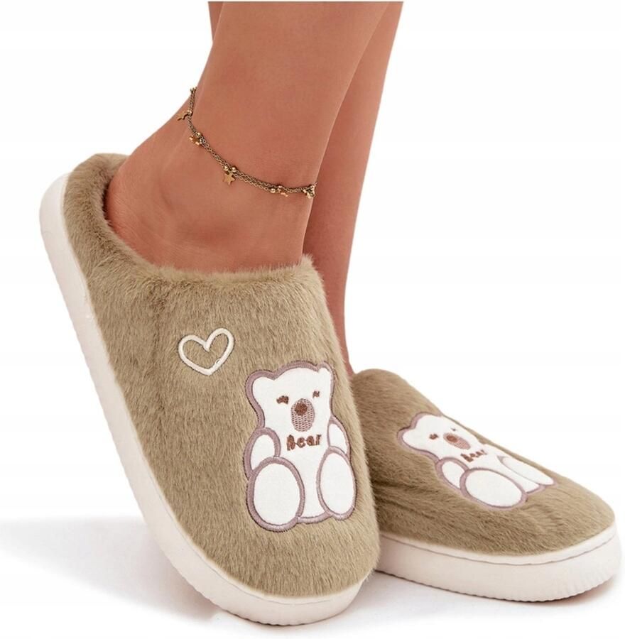 Butosklep Dames Pantoffels Groen met Beer & Hartjes