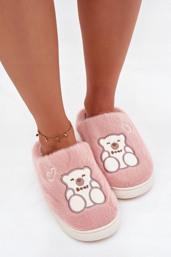 Butosklep Dames Pantoffels Roze Pluche Beer & Hartjes