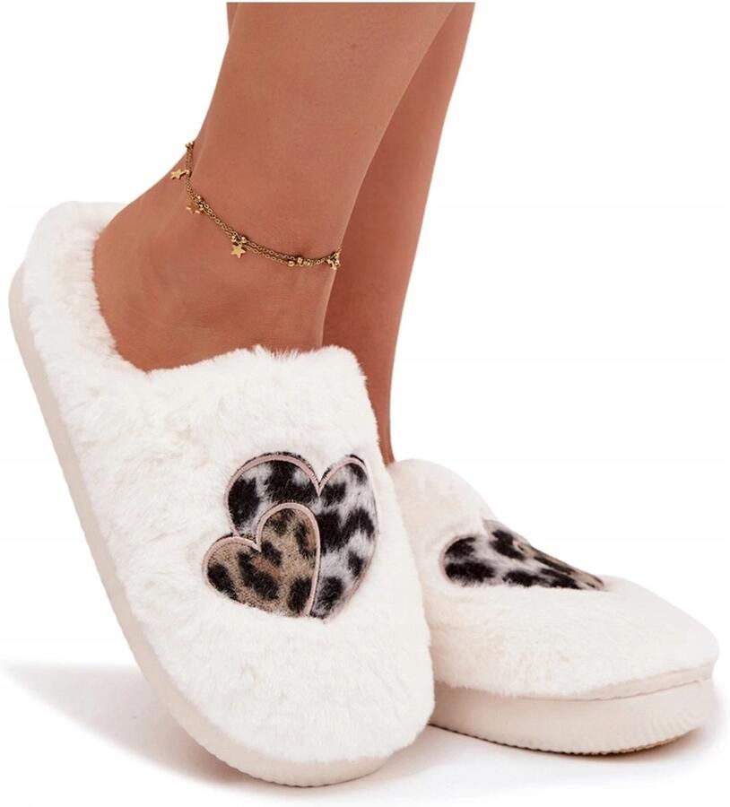 Butosklep Dames Pantoffels Wit Hartjes Warm & Comfortabel