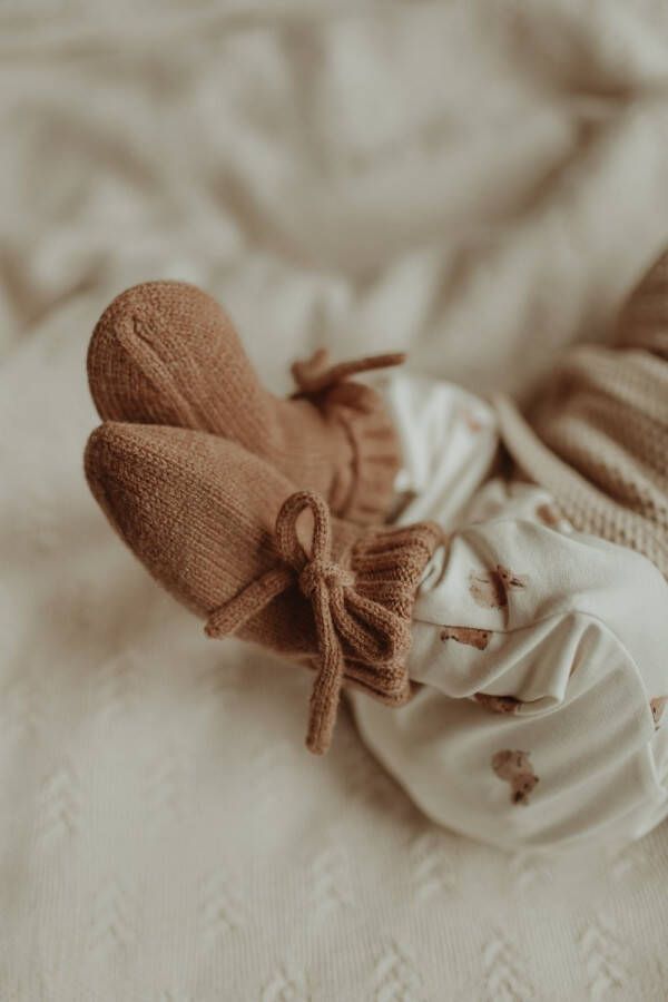 Bymirandless Merino wollen babyslofjes Chocolate