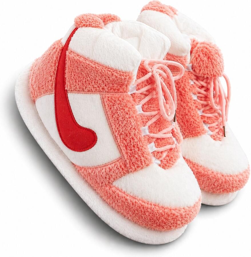Caimco Sneaker Sloffen Roze Wit Unisex Pantoffels in Sneaker Design One Size Warme Pluche Huispantoffels voor & Comfortabele Cozy Slippers - Foto 2