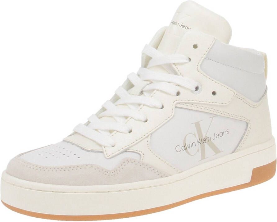 Calvin Klein Basket Cupsole Mid Mono Hoge sneakers Leren Sneaker Dames Wit