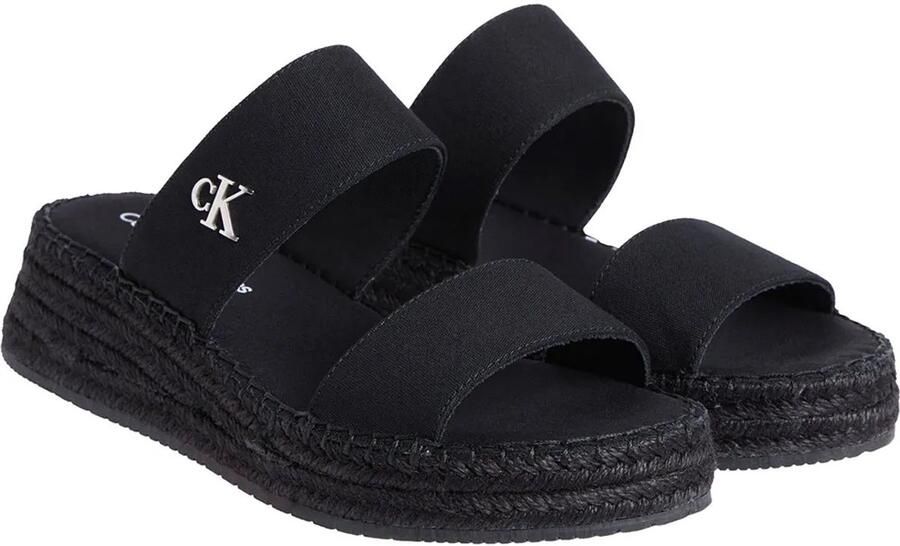 Calvin Klein Slippers SPORTY ROPE MG LTH WEBBING zomerschoen slippers pool-slides strand-schoen met bamboe-decoratie
