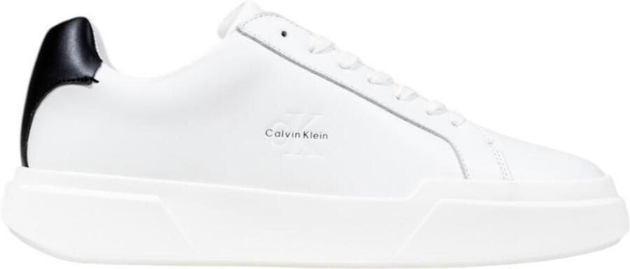 Calvin Klein Leather Lace-Up Sneakers with 100% Leather Composition White