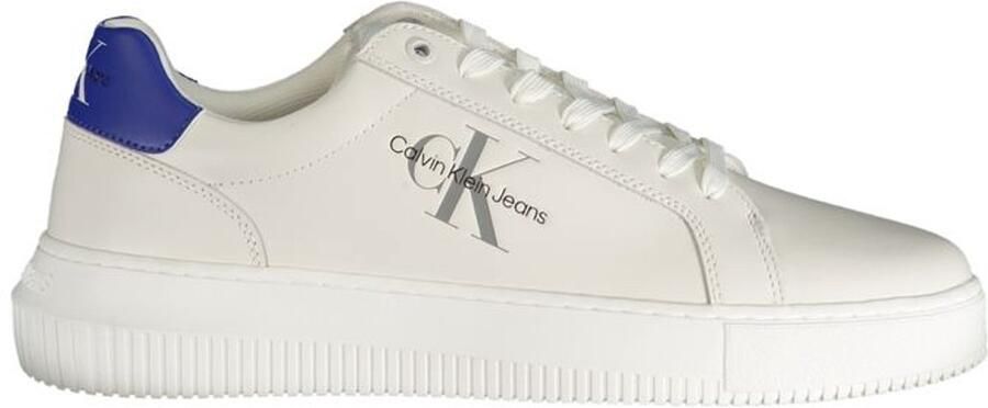 Calvin Klein Witte polyester sneakers met veters print contrastdetails logo White Heren