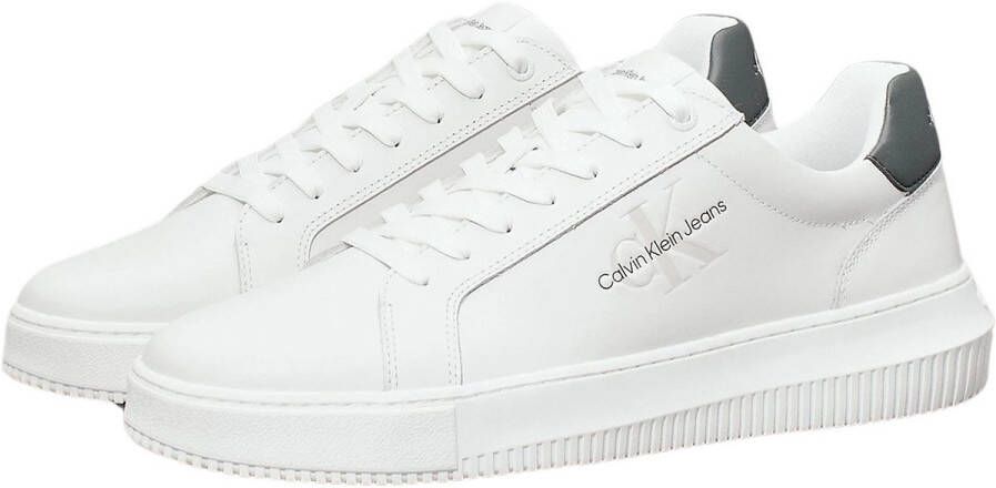 Calvin Klein Witte polyester sneakers met veters print contrastdetails logo White
