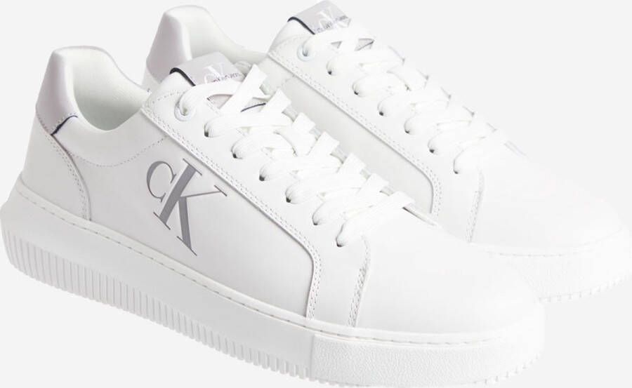 Calvin Klein Jeans Chunky Leren Sneakers met Rubberen Zool White Heren