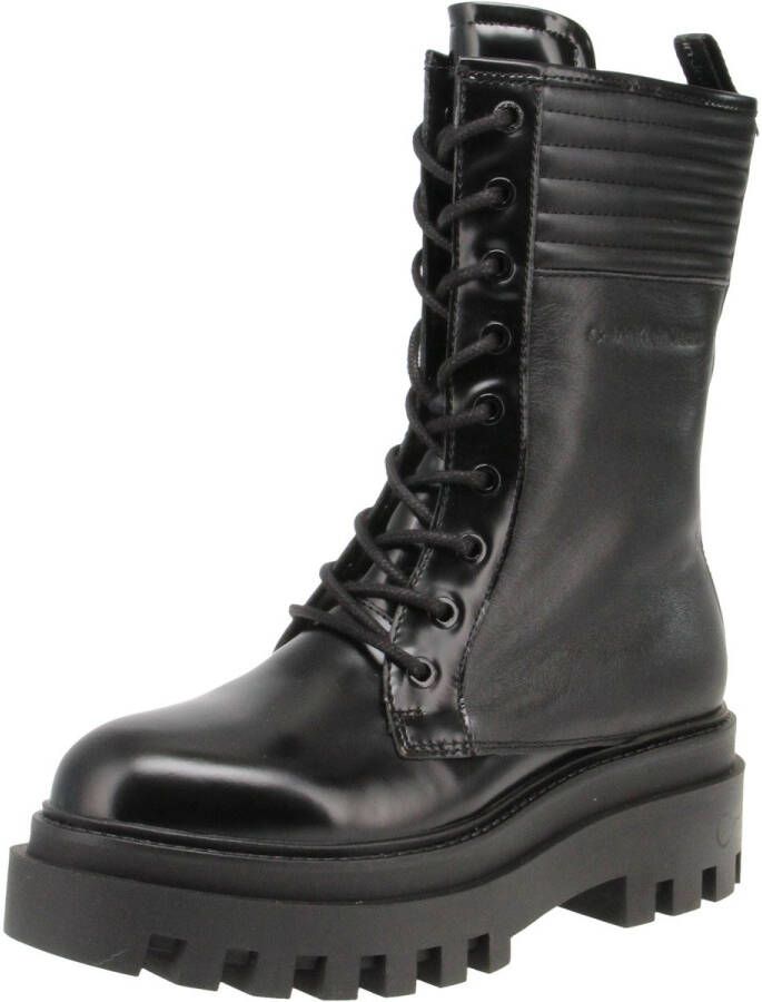 Calvin Klein Jeans Leren Flatform Knie Laars Black