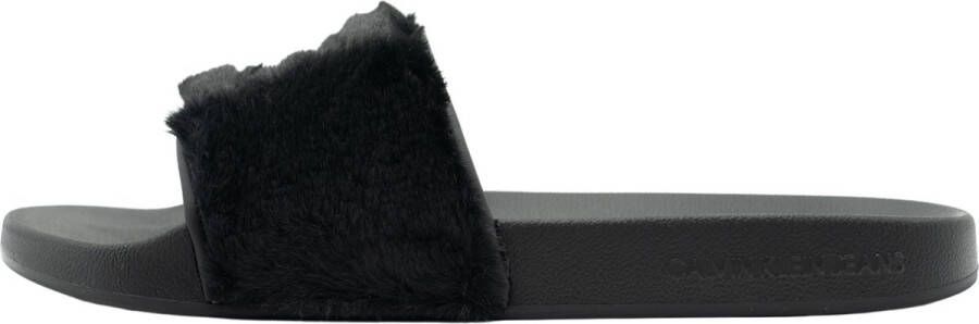 Calvin Klein Slides Fur Dames Slippers Met bont Zwart
