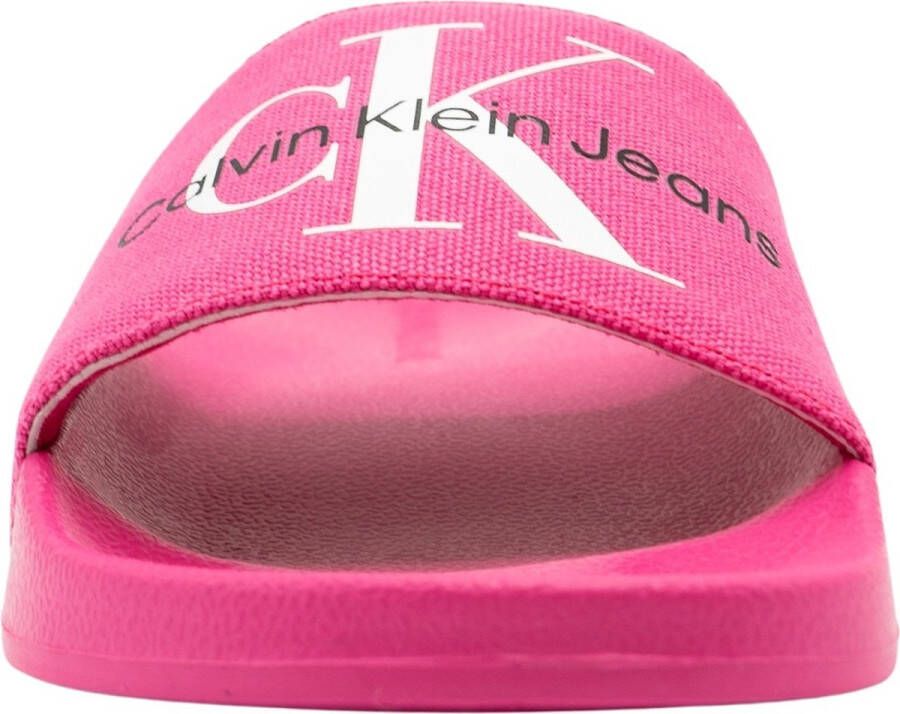Calvin Klein Jeans Fuchsia Wit Monogram Slippers Pink Dames