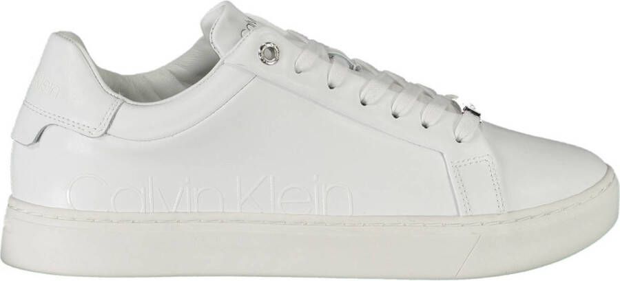 Calvin Klein Witte polyester sneakers met veters print contrastdetails logo White