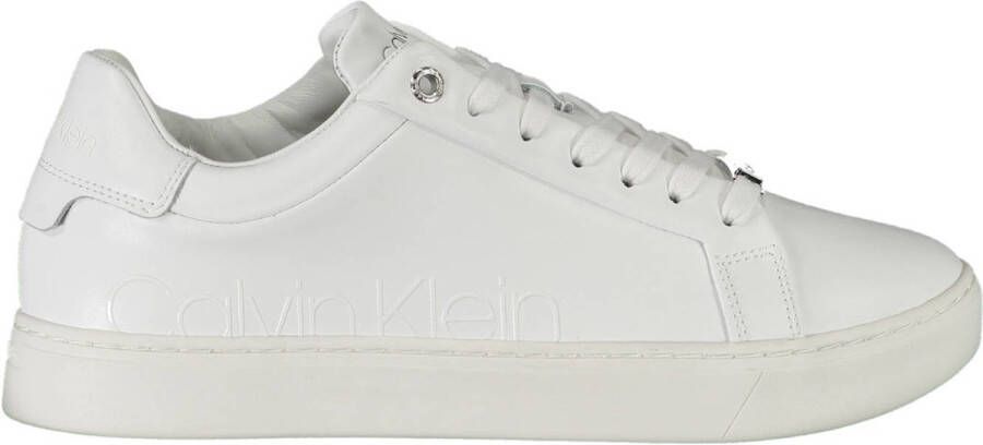 Calvin Klein Witte polyester sneakers met veters print contrastdetails logo White