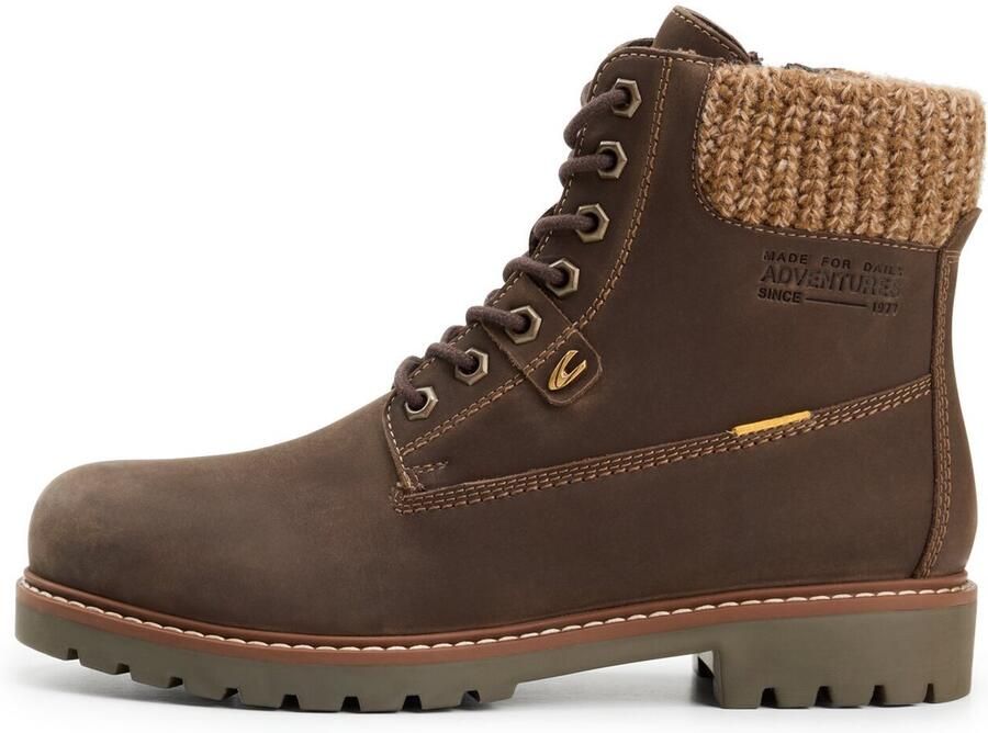 Camel Active Leather lace-up boots with knitted detailing Maat Bruinwomenswear