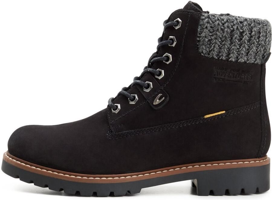 Camel Active Leather lace-up boots with knitted detailing Maat Zwartwomenswear